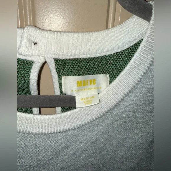 Anthropologie Maeve Harmon Jacquard Sweater Tee Cream Size Medium New With Tags - Picture 3 of 5